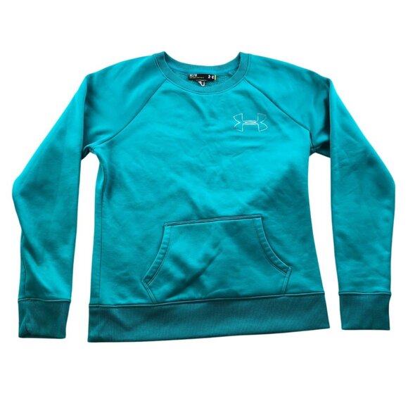Under Armour Womens Sweatshirt Medium Loose Fit Turquoise Crew Neck Pullover - Picture 1 of 14